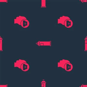 Set Spray can nozzle cap and Paint spray on seamless pattern. Vector Illustrazione stock