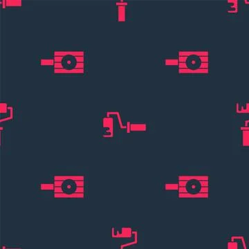 Set Spray can nozzle cap and Paint roller brush on seamless pattern. Vector イラスト素材