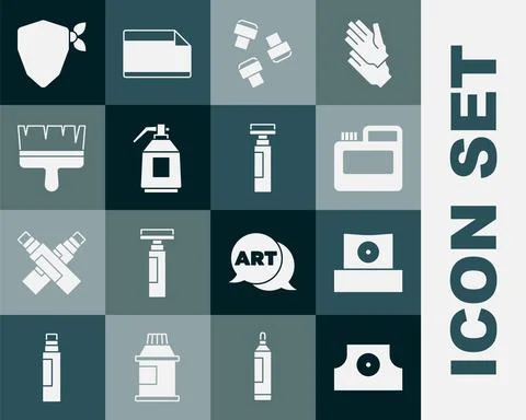 Set Spray can nozzle cap, Paint, gouache, jar, dye, Marker pen attachment, spray Stock Illustration