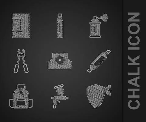 Set Spray can nozzle cap, Paint spray gun, Vandal, Marker pen, School backpack Stock Illustration