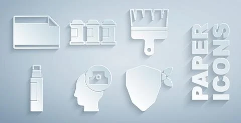 Set Spray can nozzle cap, Paint brush, Marker pen, Vandal, spray and Paper Stock Illustration