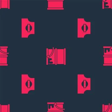 Set Spray can nozzle cap and Paint bucket on seamless pattern. Vector Stock Illustration