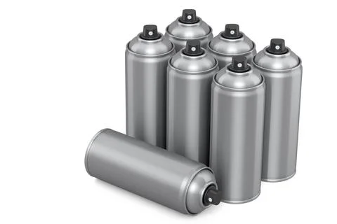 Set of spray paint cans isolated on white background. 3d render spray paint b 스톡 일러스트