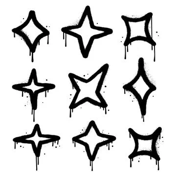 Set of Spray painted graffiti sparkle icona. Hand drawn textured black over イラスト素材