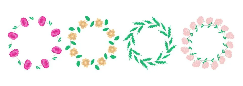 Set of spring and summer round floral frames Stock Illustration