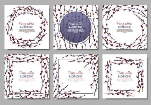 Set of spring background with pussy willow branches. Postcard, banner for E.. Illustrazione stock