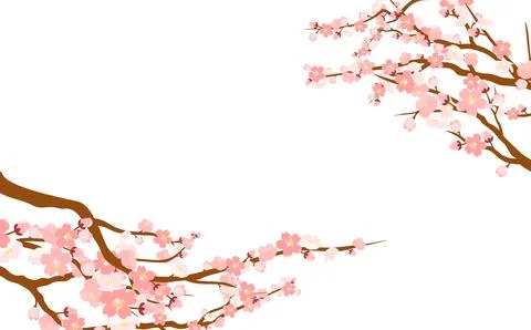 Set of spring blooming tree branches, tree branch with pink flowers. Sakura or Stock Illustration