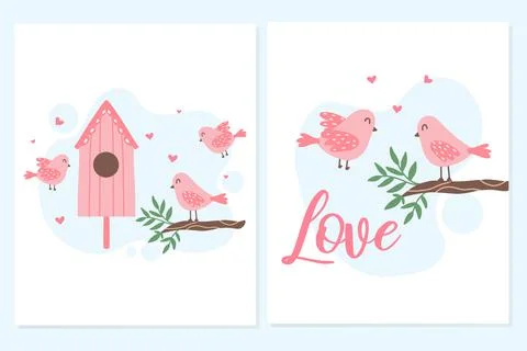 Set of spring cards with birds. Stock Illustration