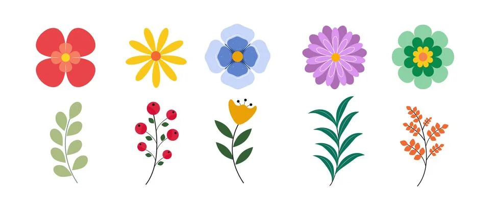 Set of spring colorful flower elements. Floral blossom decoration vector Illustrazione stock