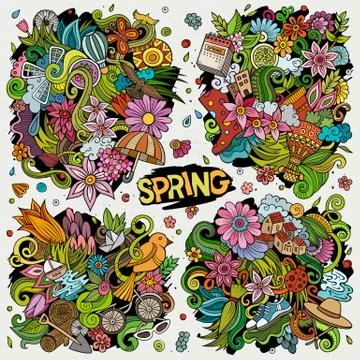 Set of Spring combinations of objects and elements. Illustrazione stock