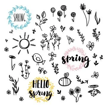 A set of spring decorative elements Stock Illustration