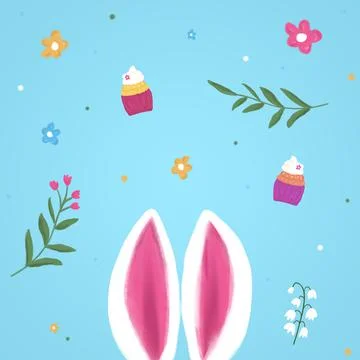 Set of spring easter illustration on blue. Stock Illustration
