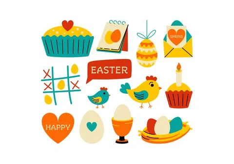 Set of spring elements and Easter attributes 스톡 일러스트