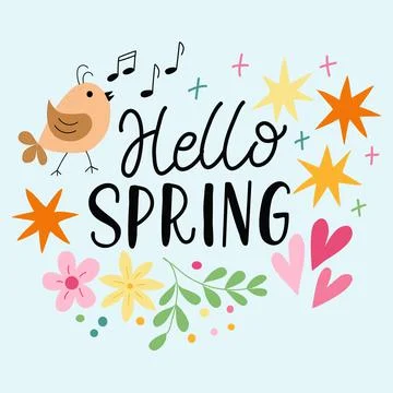 Set of spring elements - flowers, leaves, bird Stock Illustration