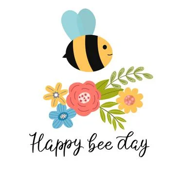 Set of spring elements - leaves, flowers, bee Stock Illustration