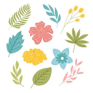 Set of spring elements - red, yellow, blue flowers Stock Illustration