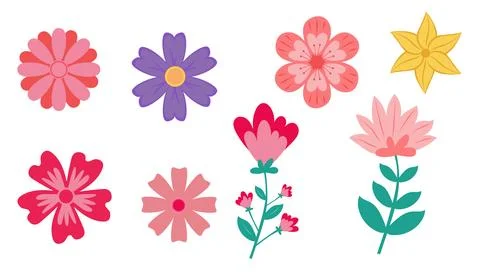 Set of spring flower collection flat design vector Stock Illustration