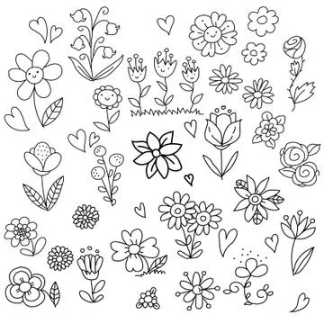Set of spring flower doodles Stock Illustration