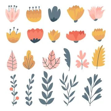 Set of Spring Flower Set Collection, Vintage Foliage with colorful floral B.. Stock Illustration