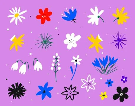 Set of spring flowers. Easter elements. Bottles of summer blooming wildflowers Illustrazione stock