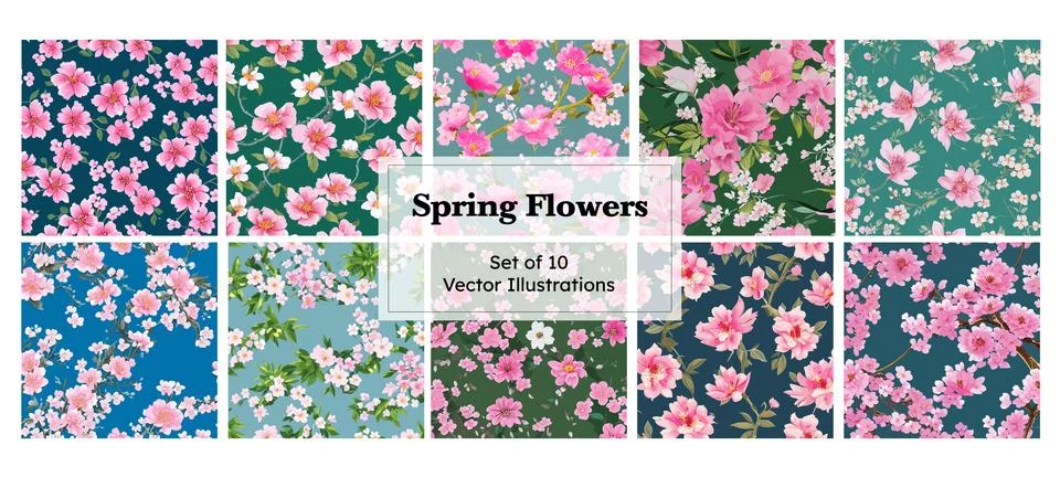 Set of Spring Flowers Vector Illustration. Pattern for fashion and print. Stock Illustration