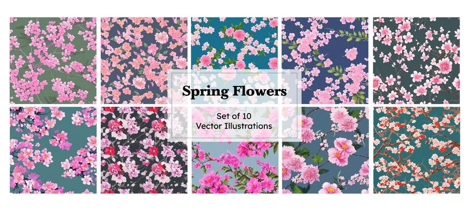 Set of Spring Flowers Vector Illustration. Pattern for fashion and print. Stock Illustration