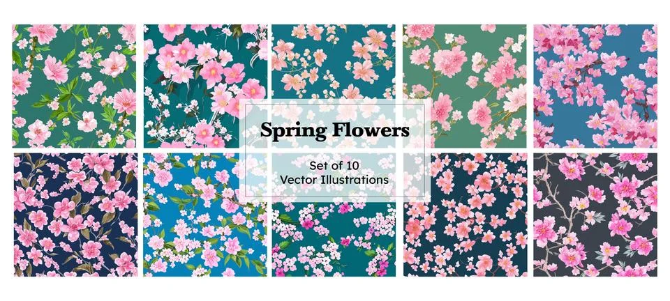 Set of Spring Flowers Vector Illustration. Pattern for fashion and print. Stock Illustration