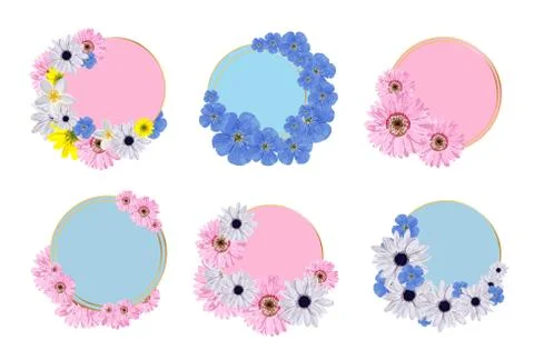 Set of spring frames. A collection of wreaths of flowers to insert text. Plac Illustrazione stock