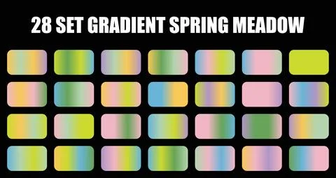 Set of spring meadow gradient swatches with fresh pastel color palettes and Stock Illustration