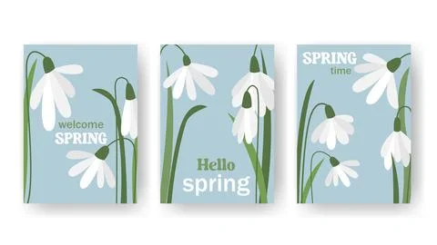 Set of spring postcards with snowdrops Stock Illustration