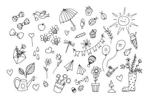 Set of spring summer icons. Hand drawn positive icons Stock Illustration