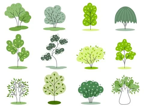 Set of spring trees in flat style with green leaves Ilustración de archivo