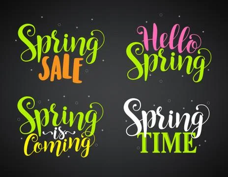 Set of spring typography and calligraphy title for spring designs Stock Illustration