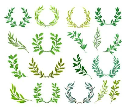 Set of spring wreaths made of fresh branches with green leaves vector Stock Illustration