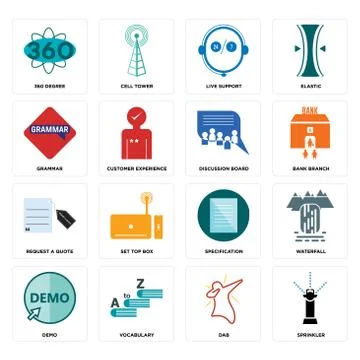 Set of sprinkler, dab, demo, specification, request a quote, discussion board Free Stock Illustration