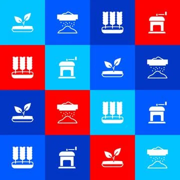 Set Sprout, Sifting flour, Wheat and Manual coffee grinder icon. Vector Stock Illustration