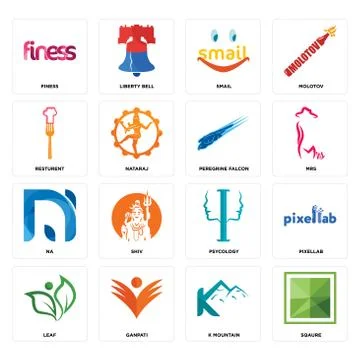 Set of sqaure, k mountain, leaf, psycology, na, peregrine falcon, resturent,  Free Stock Illustration