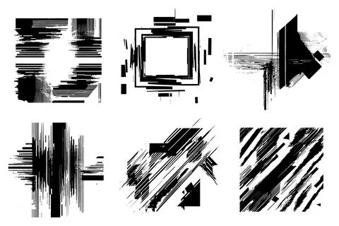 Set of square abstract black shapes, brush strokes templates. Grunge elements Illustrazione stock