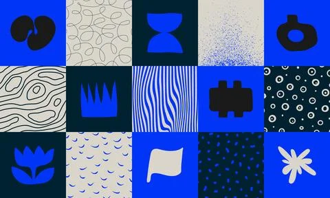 Set of square abstract geometric compositions, Hand drawn playful naive geo.. 스톡 일러스트