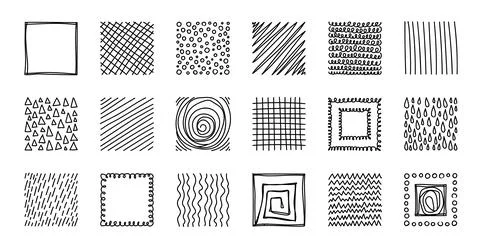 Set of square abstract line black backgrounds or doodle patterns. Stock Illustration