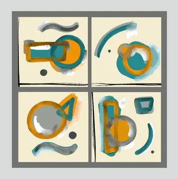 A set of square abstract paintings. Geometric minimalism. Stock Illustration