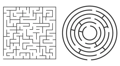 Set of square and circle black and white labyrinth maze puzzles vector Stock Illustration