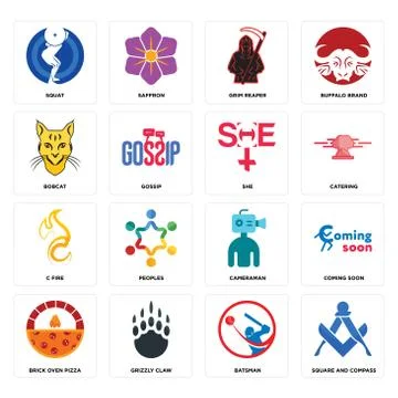 Set of square and compass, batsman, brick oven pizza, cameraman, c fire, she, 무료 스톡 일러스트