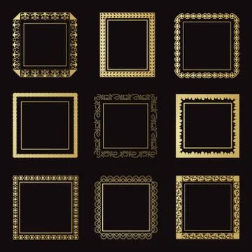 Set of square and rectangular frames isolated on a black background. Stock Illustration