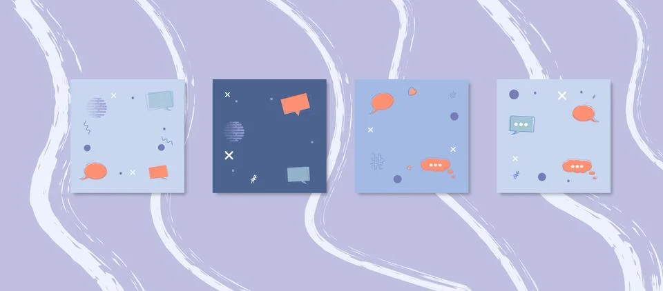 Set of  square backgrounds with  speech bubbles and geometric elements for so イラスト素材