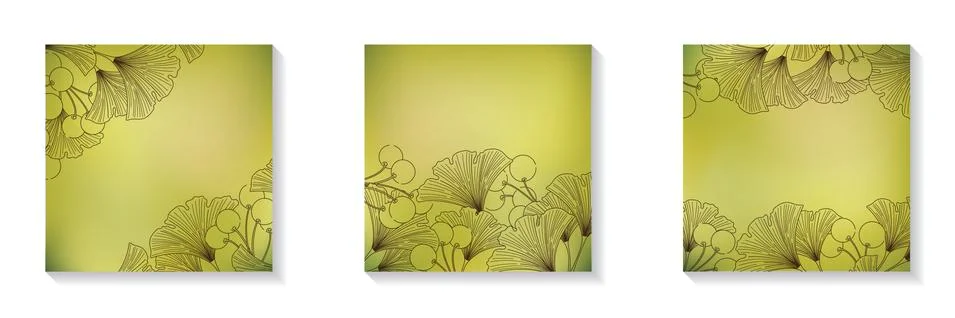 Set of square blurred green frames with copy space for social media posts ginkgo Stock Illustration