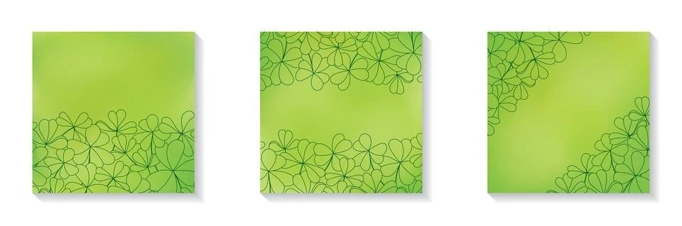 Set of square blurred green frames for social media posts clover leaves flowers Stock Illustration