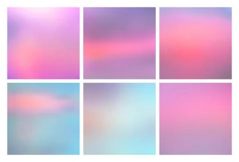 Set of square blurred nature blue pink backgrounds. Sunset and sunrise sea sky Stock Illustration