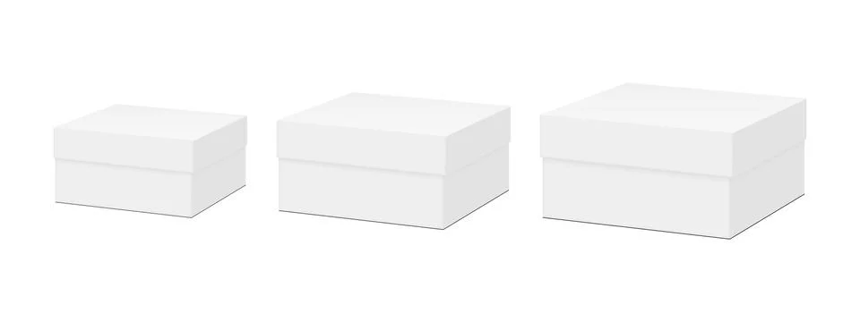 Set of Square Boxes Mockups in Three Sizes, Side View Stock Illustration