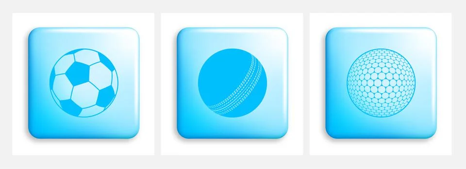 Set of square buttons with rounded corners depicting sports balls. Element fo Stock Illustration